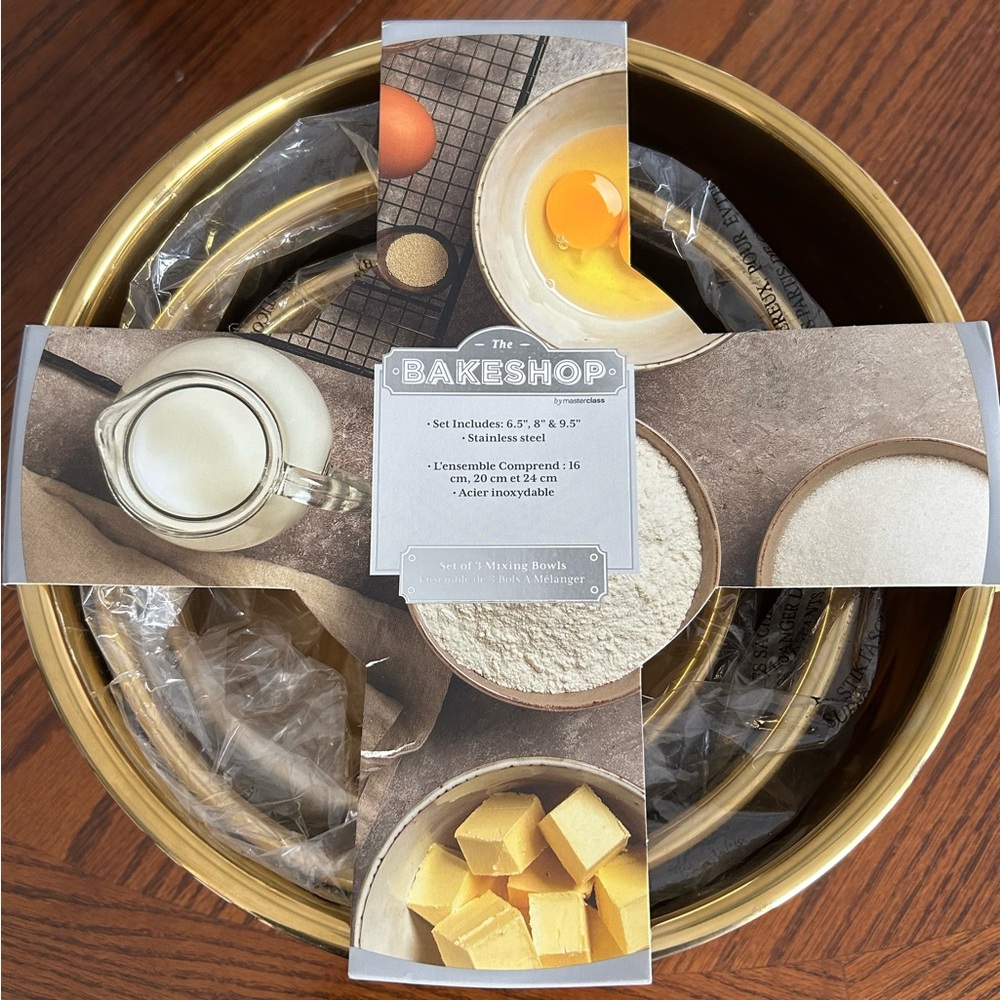 The Bake Shop set of 3 Gold Stainless Steel Mixing Bowls